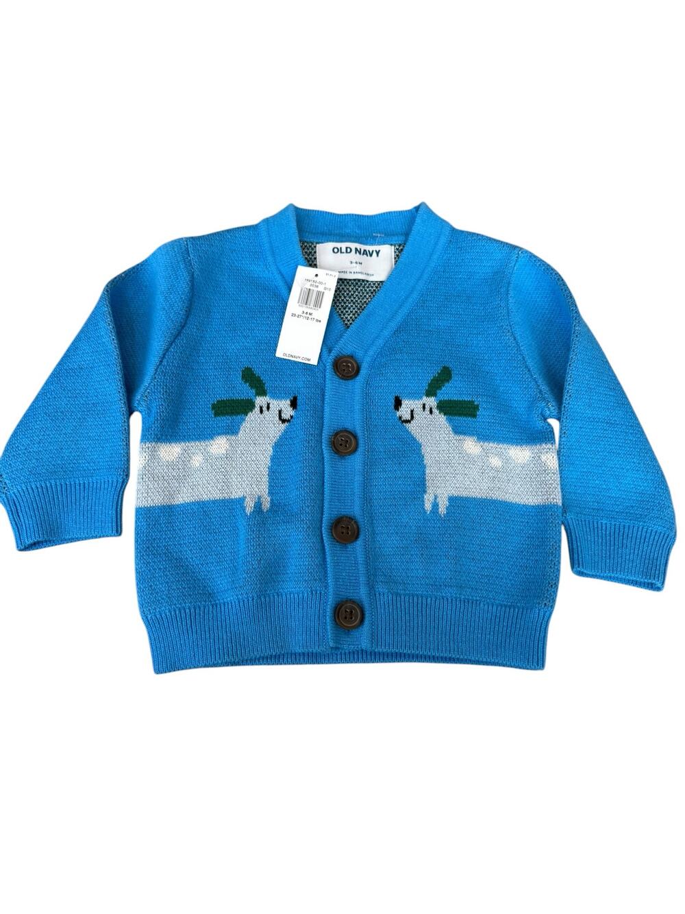 Old Navy Baby Blue Dog Intarsia Knit Cardigan Sweater NWT 3-6M Spring